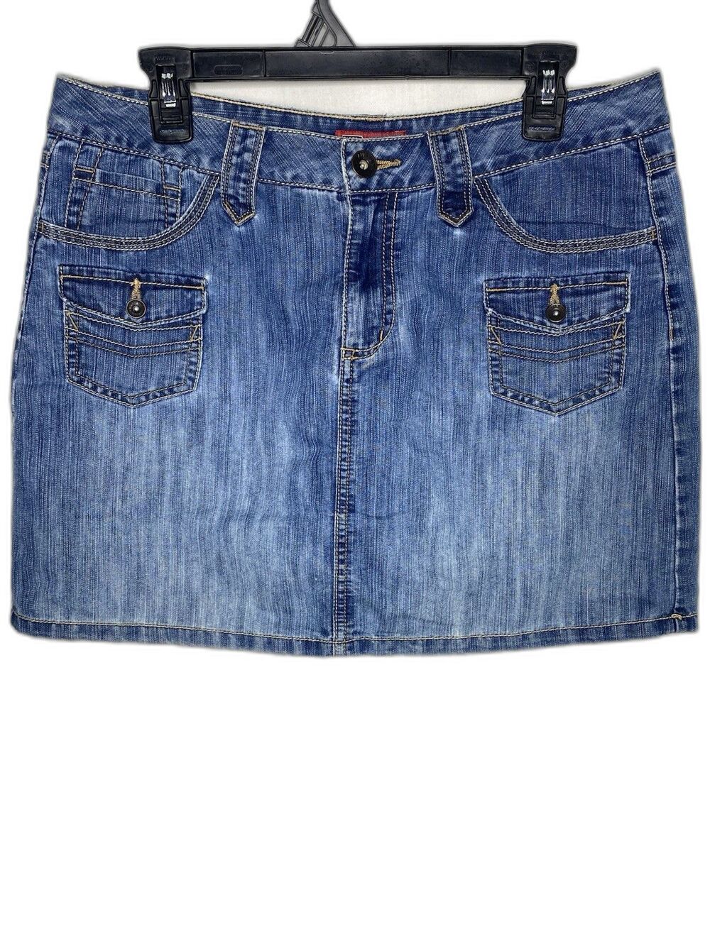 Faded Glory Denim Mini Skort Women 10 Vintage 90s Jean Button Pockets Skirt Blue